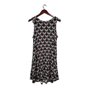 Loft Women's Brown Black Shift Dress Midi Sleeveless Casual Smocked Back Sz S